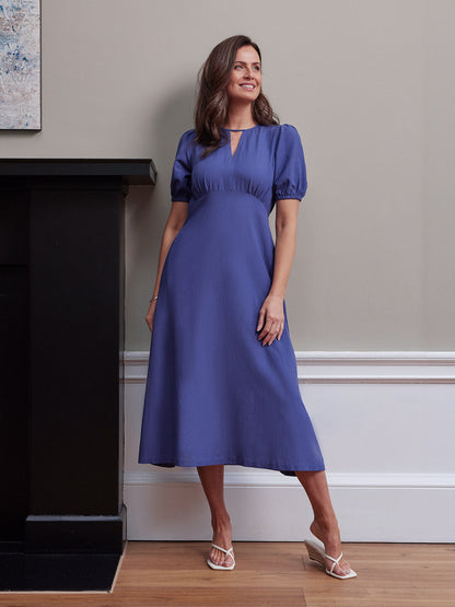 Lydia Bar Neckline Short Sleeve Dress - Blue