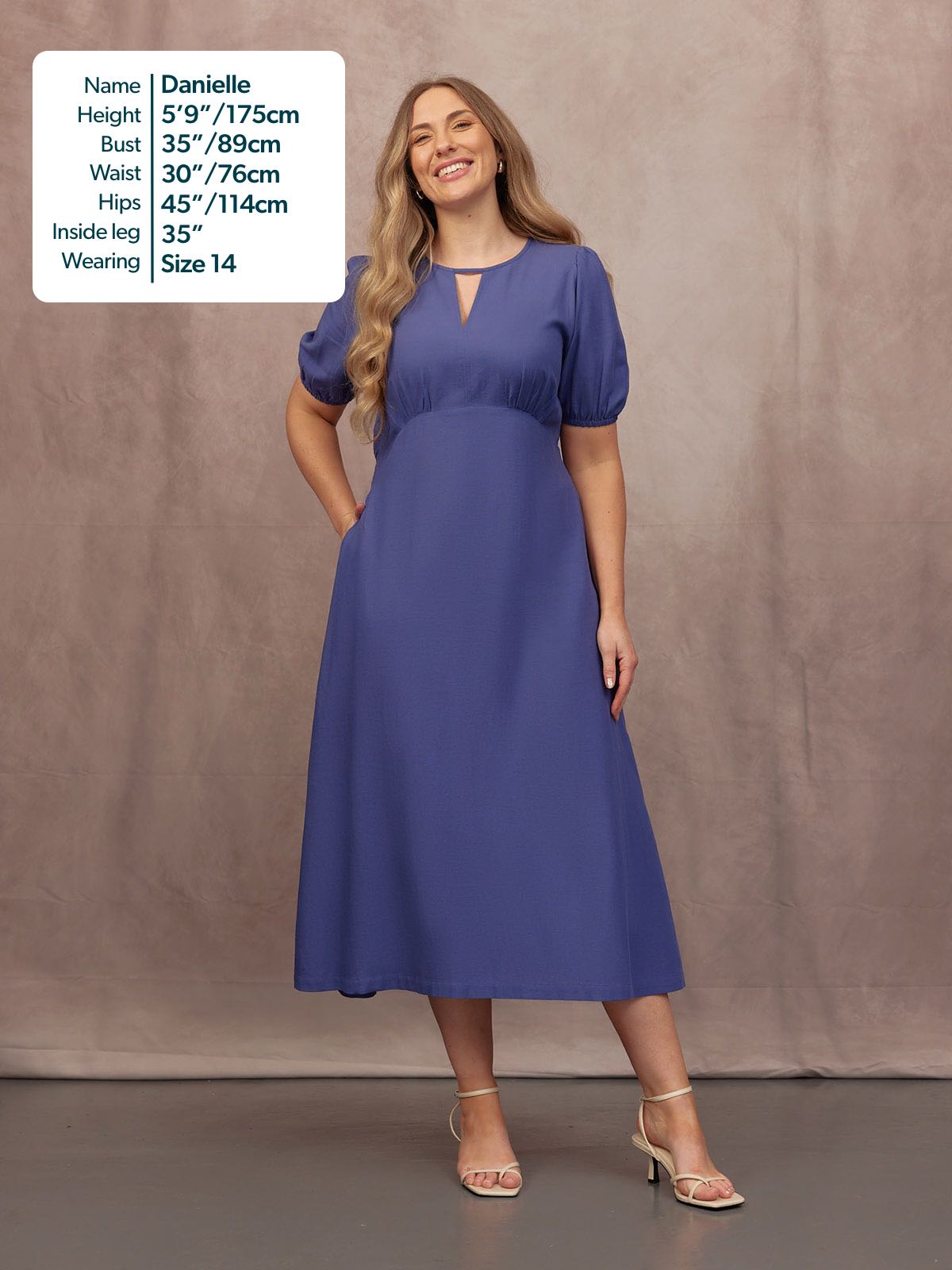 Lydia Bar Neckline Short Sleeve Dress - Blue