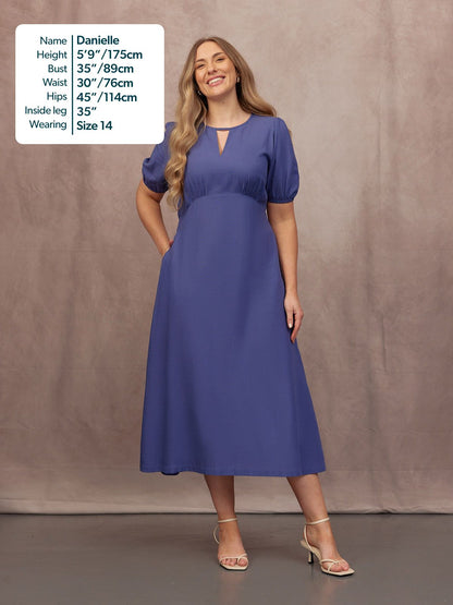 Lydia Bar Neckline Short Sleeve Dress - Blue