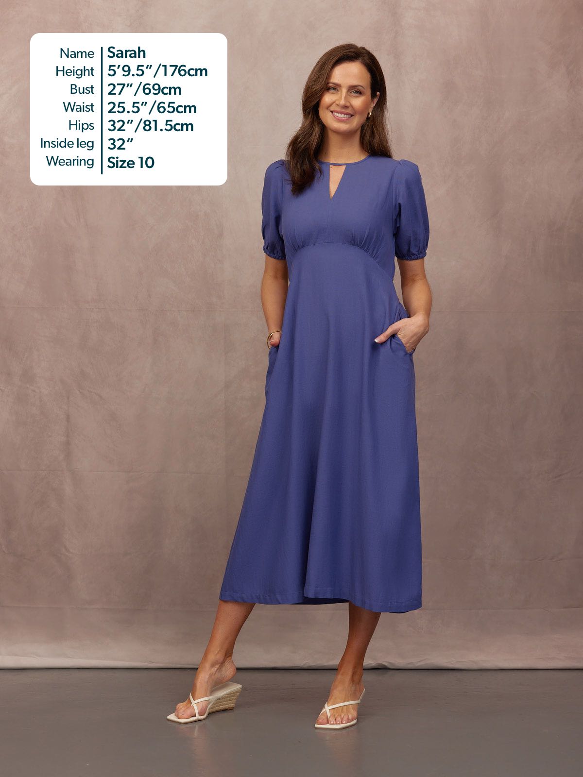 Lydia Bar Neckline Short Sleeve Dress - Blue