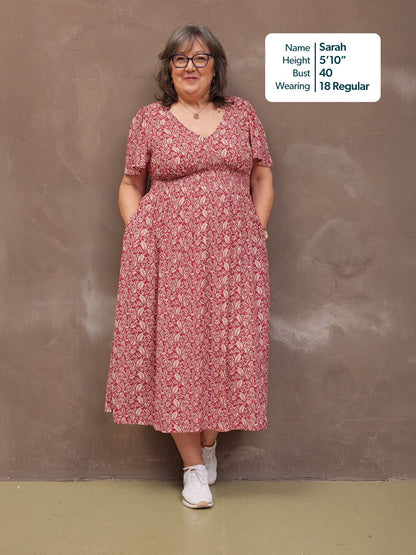 Maddie Short Sleeve Dress - Maroon Leaf Print