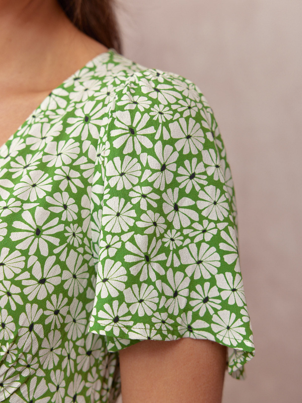 Maddie V-Neck Short Sleeve Dress - Olive Print