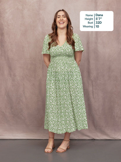 Maddie V-Neck Short Sleeve Dress - Olive Print