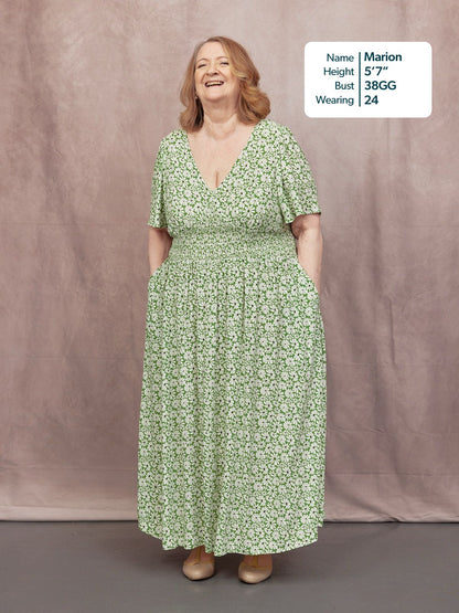 Maddie V-Neck Short Sleeve Dress - Olive Print