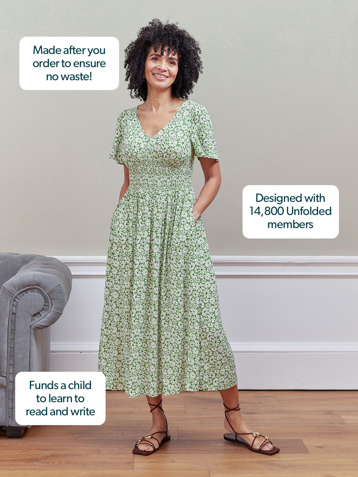 Maddie V-Neck Short Sleeve Dress - Olive Print