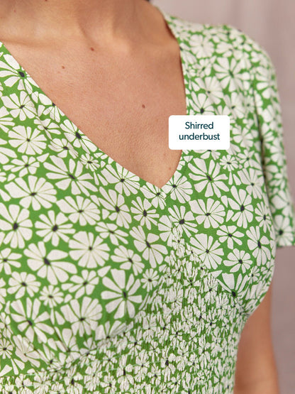 Maddie V-Neck Short Sleeve Dress - Olive Print