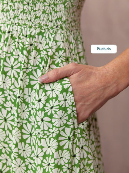 Maddie V-Neck Short Sleeve Dress - Olive Print