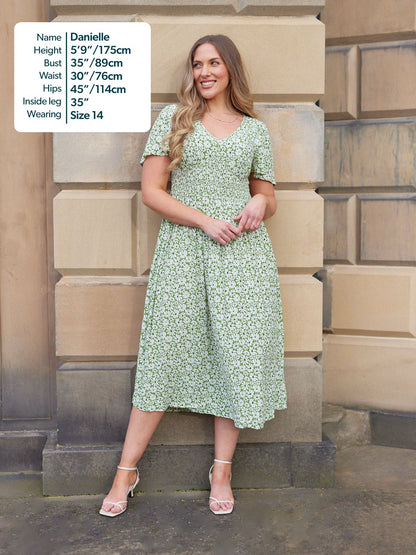 Maddie V-Neck Short Sleeve Dress - Olive Print