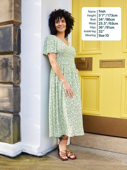 Maddie V-Neck Short Sleeve Dress - Olive Print