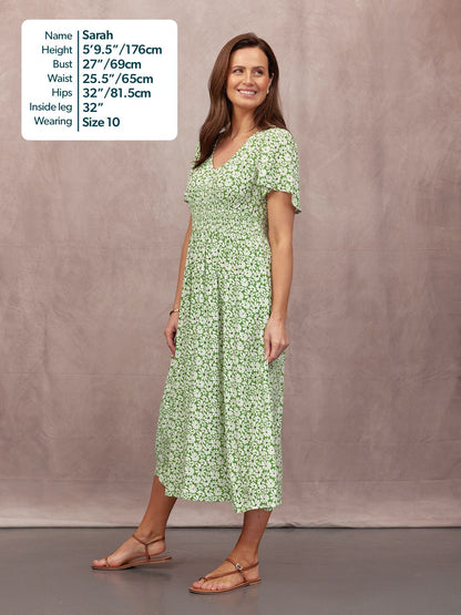 Maddie V-Neck Short Sleeve Dress - Olive Print