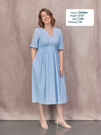 Phoebe Swiss Dot Button Front Dress - Blue