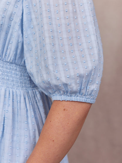 Phoebe Swiss Dot Button Front Dress - Blue