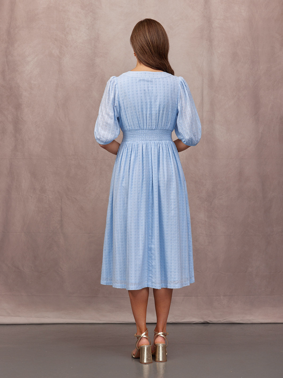 Phoebe Swiss Dot Button Front Dress - Blue