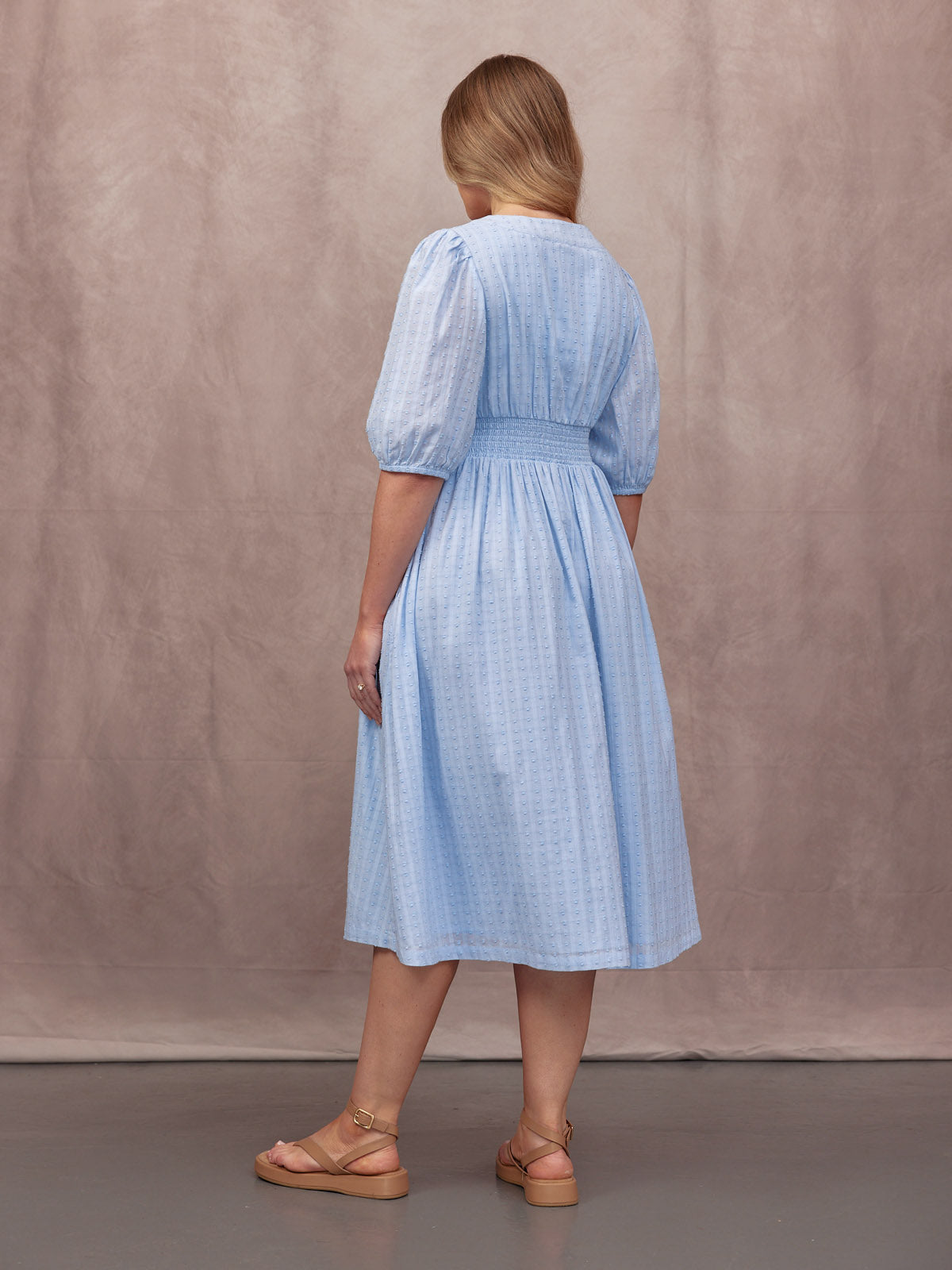 Phoebe Swiss Dot Button Front Dress - Blue
