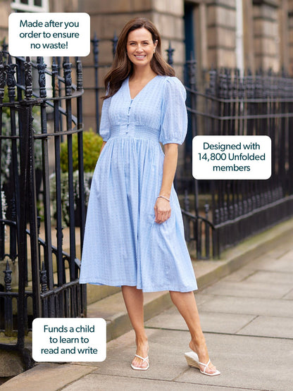 Phoebe Swiss Dot Button Front Dress - Blue