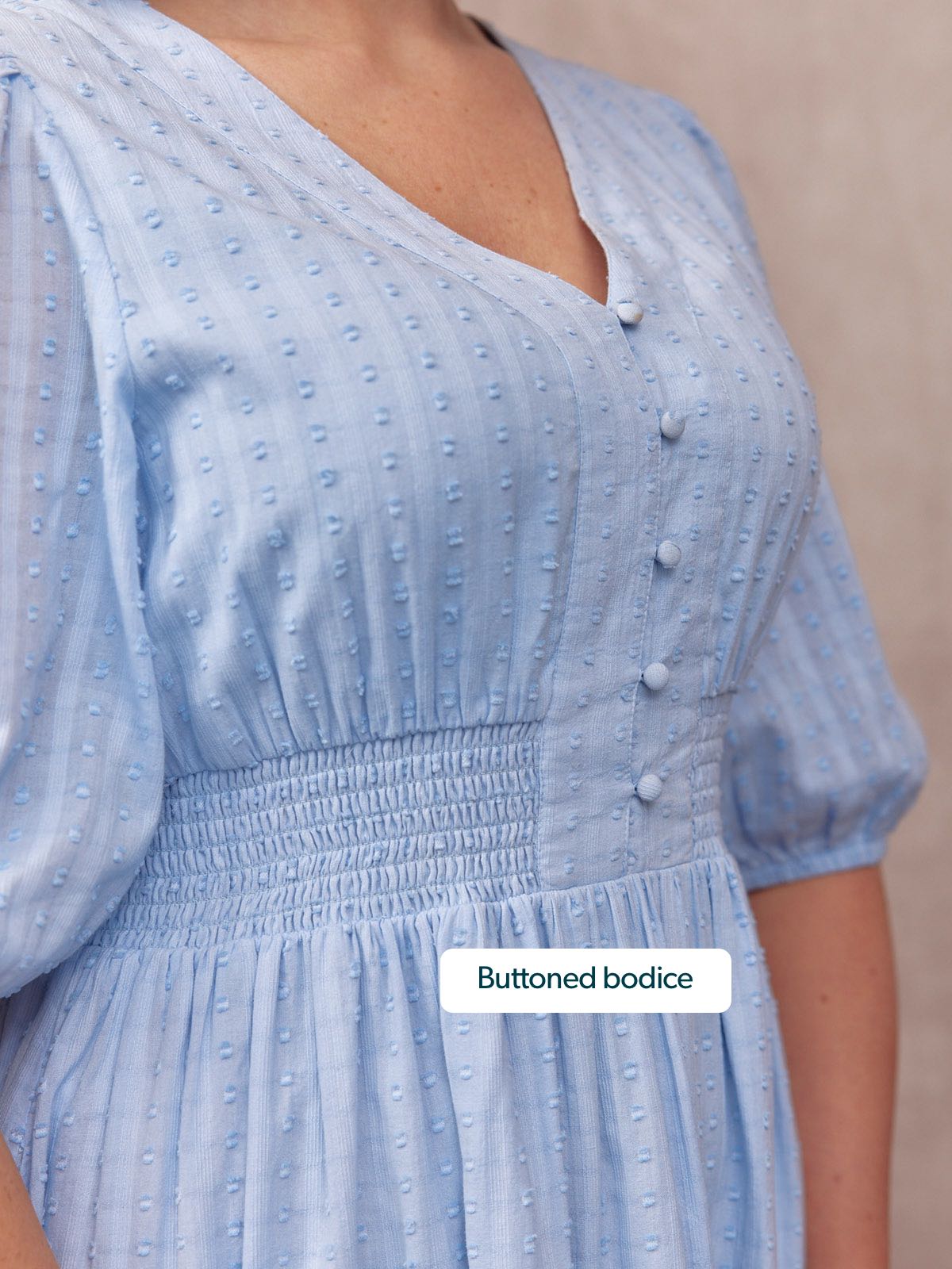 Phoebe Swiss Dot Button Front Dress - Blue