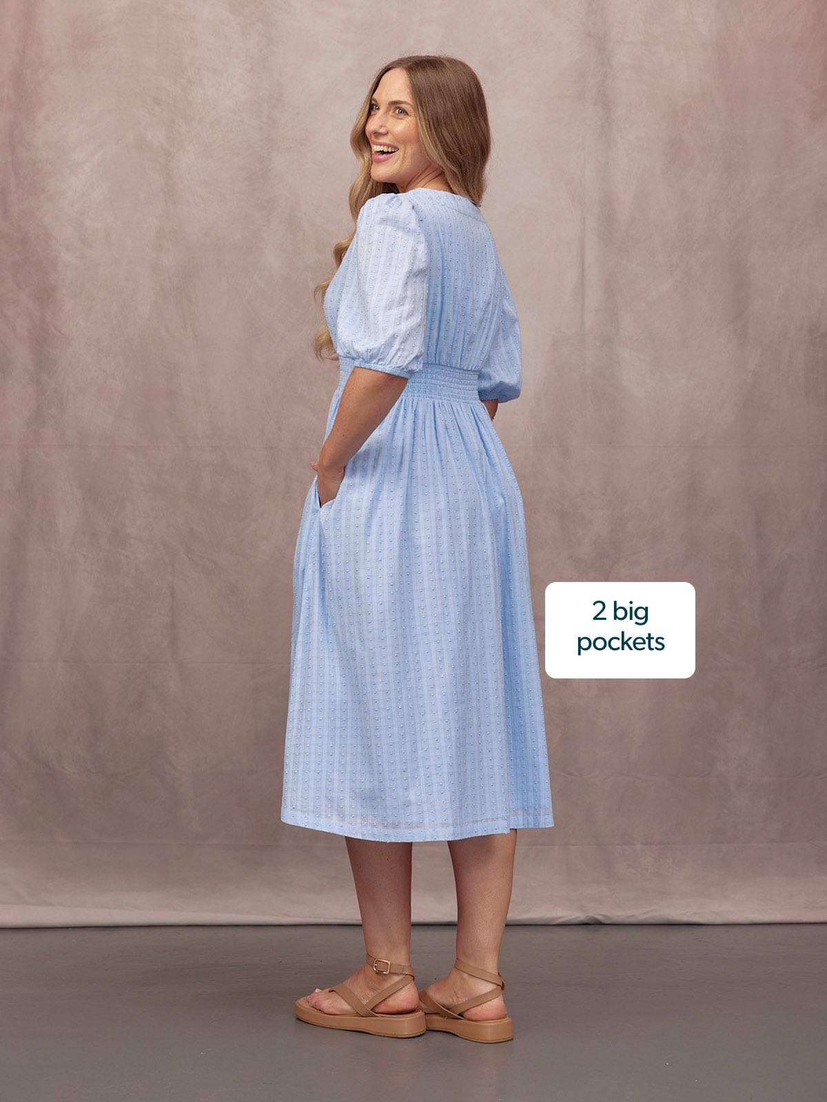 Phoebe Swiss Dot Button Front Dress - Blue
