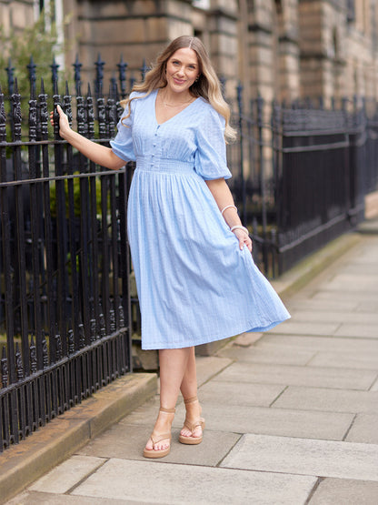 Phoebe Swiss Dot Button Front Dress - Blue