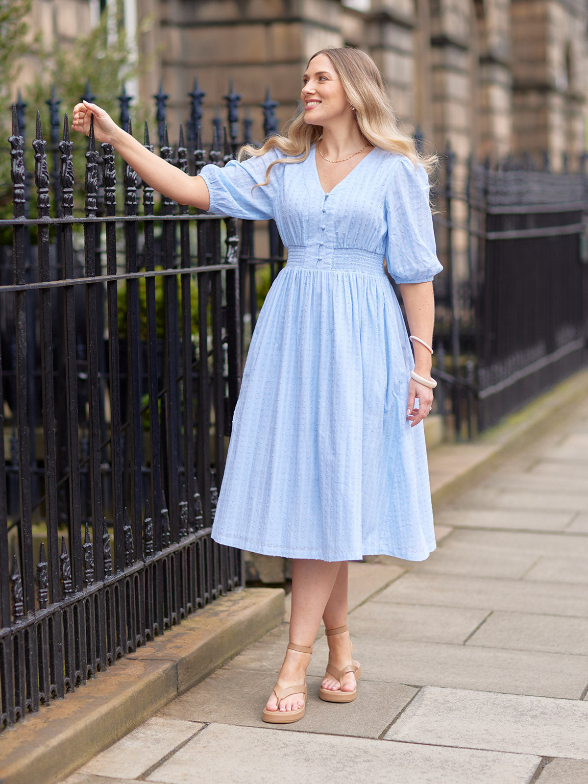 Phoebe Swiss Dot Button Front Dress - Blue