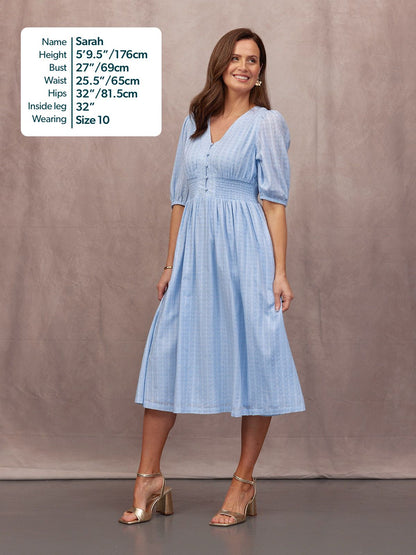 Phoebe Swiss Dot Button Front Dress - Blue