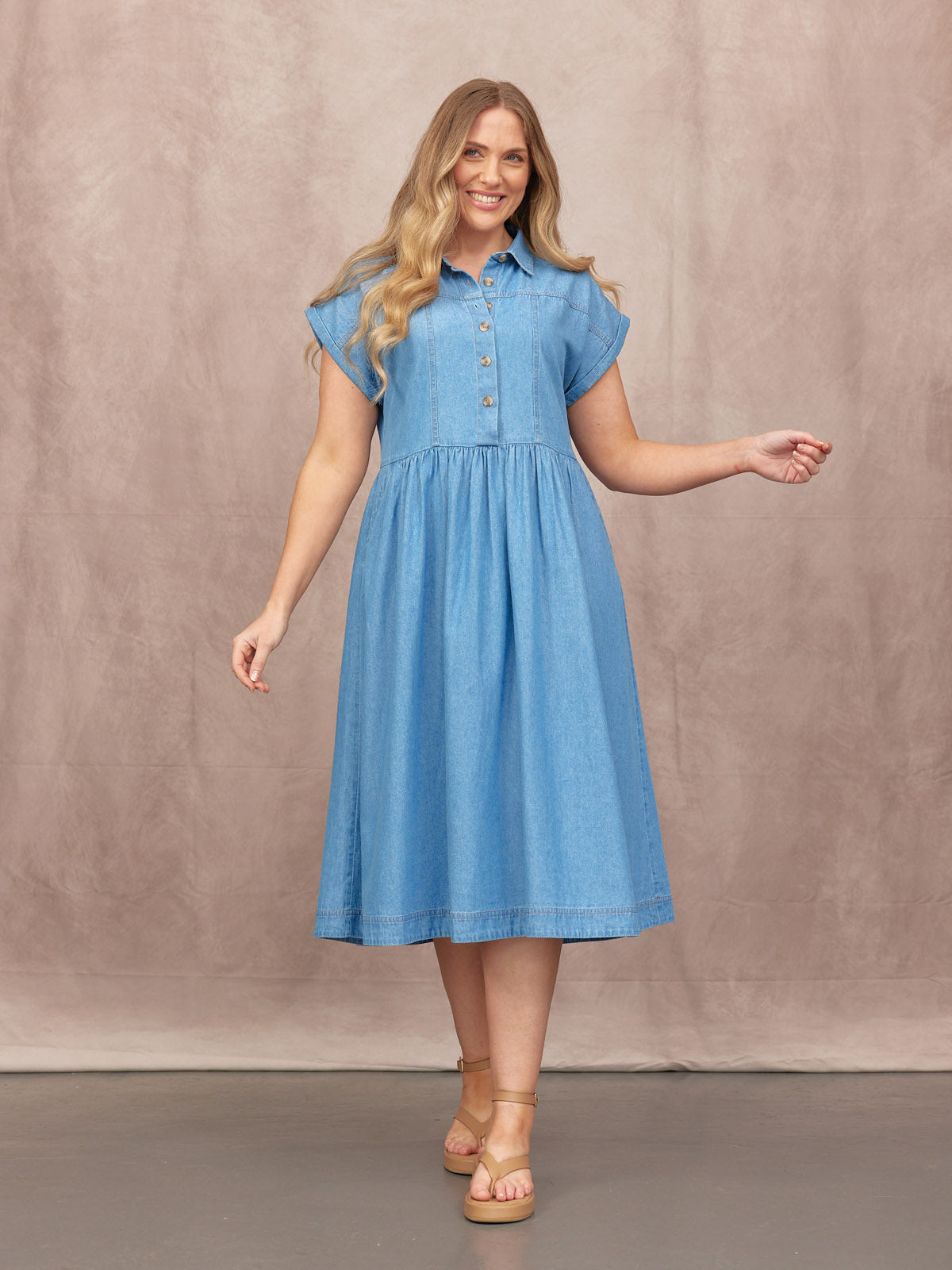 Rhiona Shirt Dress - Mid Wash Denim
