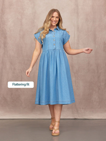 Rhiona Shirt Dress - Mid Wash Denim