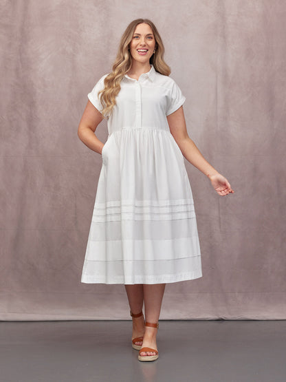 Rhiona Tuck Detail Shirt Dress - White