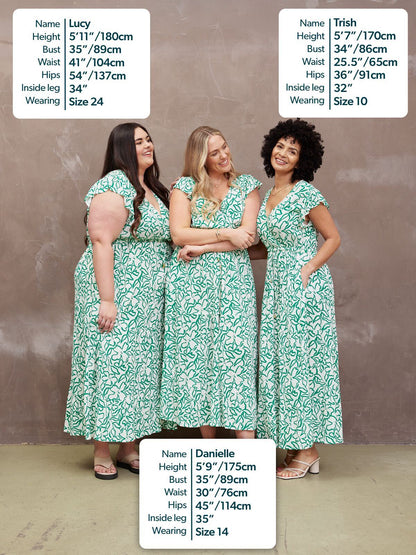 Susan Maxi Dress - White & Green Linear Print
