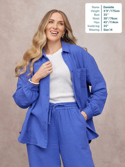 Deborah Oversized Cotton Crinkle Shirt - Cobalt Blue