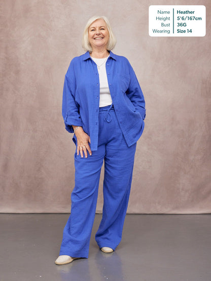 Deborah Oversized Cotton Crinkle Shirt - Cobalt Blue