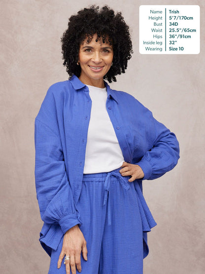Deborah Oversized Cotton Crinkle Shirt - Cobalt Blue