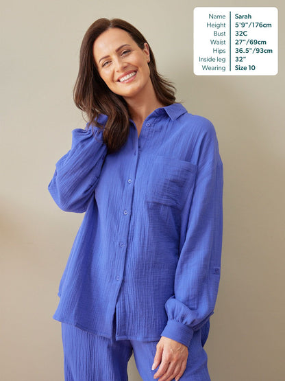 Deborah Oversized Cotton Crinkle Shirt - Cobalt Blue
