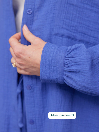 Deborah Oversized Cotton Crinkle Shirt - Cobalt Blue