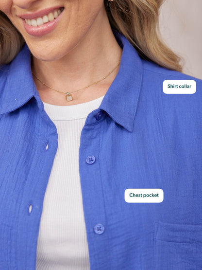 Deborah Oversized Cotton Crinkle Shirt - Cobalt Blue