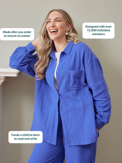 Deborah Oversized Cotton Crinkle Shirt - Cobalt Blue