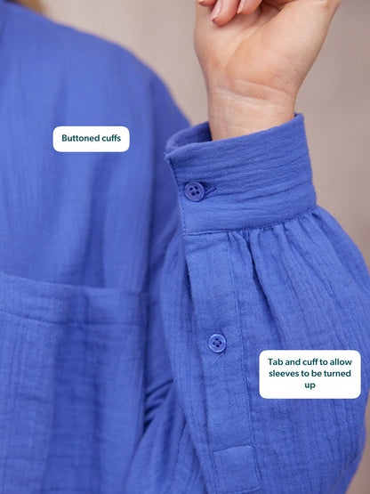 Deborah Oversized Cotton Crinkle Shirt - Cobalt Blue