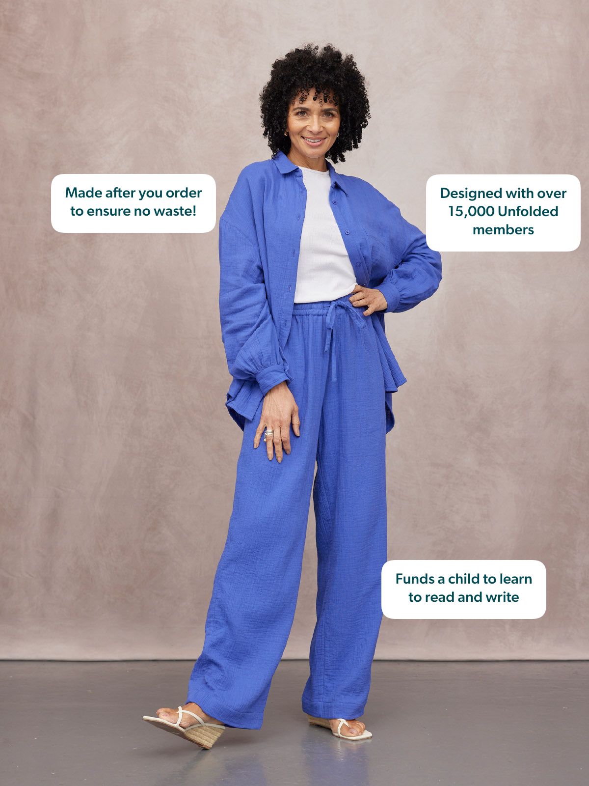 Joy Cotton Crinkle Trouser - Cobalt Blue
