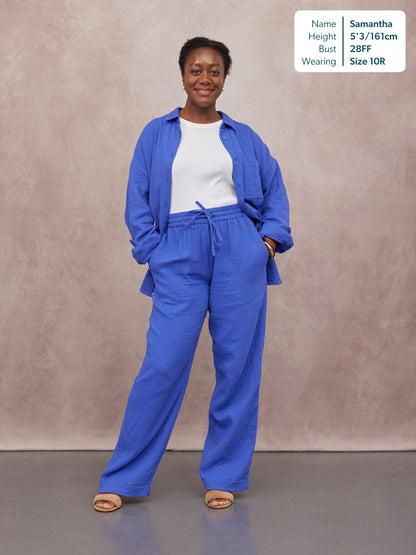 Joy Cotton Crinkle Trouser - Cobalt Blue