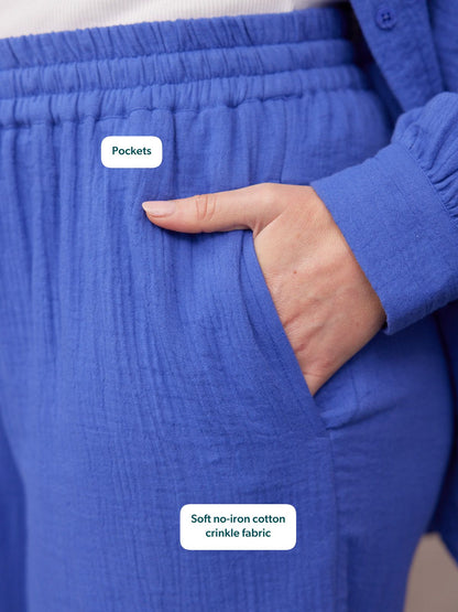 Joy Cotton Crinkle Trouser - Cobalt Blue