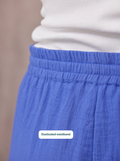 Joy Cotton Crinkle Trouser - Cobalt Blue