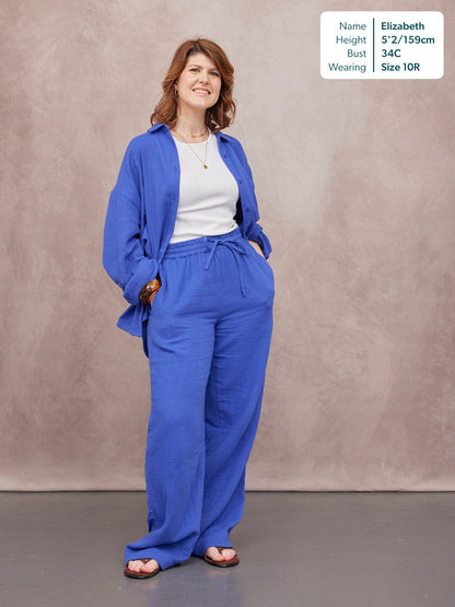 Joy Cotton Crinkle Trouser - Cobalt Blue