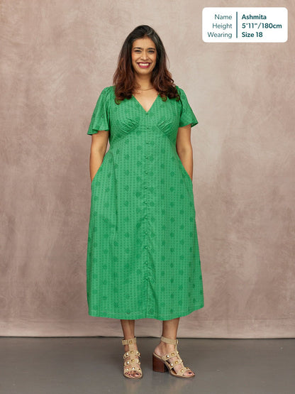 Allegra Broderie Dress - Green