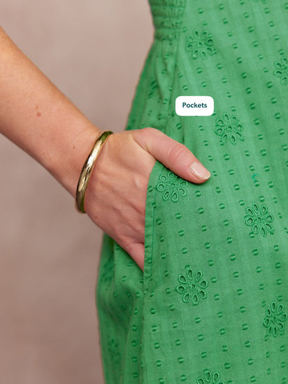 Allegra Broderie Dress - Green