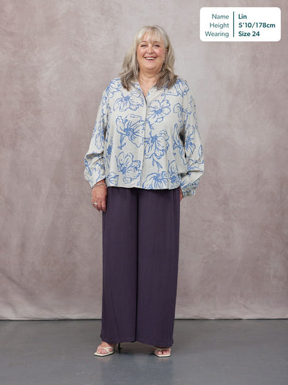Celia Crinkle Trouser - Washed Navy