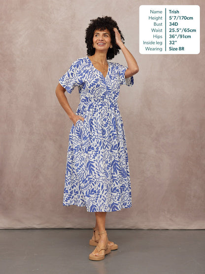 Fern Relaxed Dress - Blue & White Leaf Print