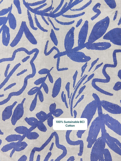 Fern Relaxed Dress - Blue & White Leaf Print