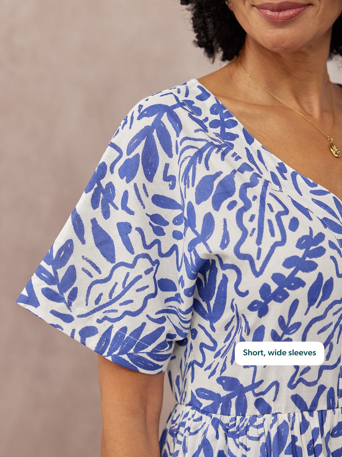 Fern Relaxed Dress - Blue & White Leaf Print