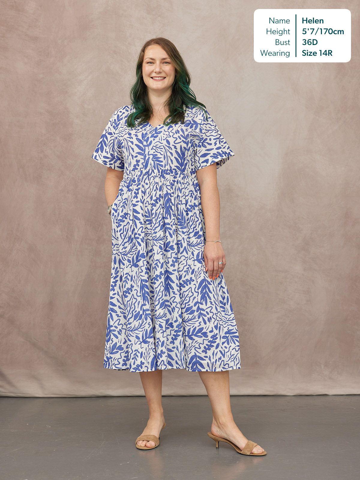 Fern Relaxed Dress - Blue & White Leaf Print
