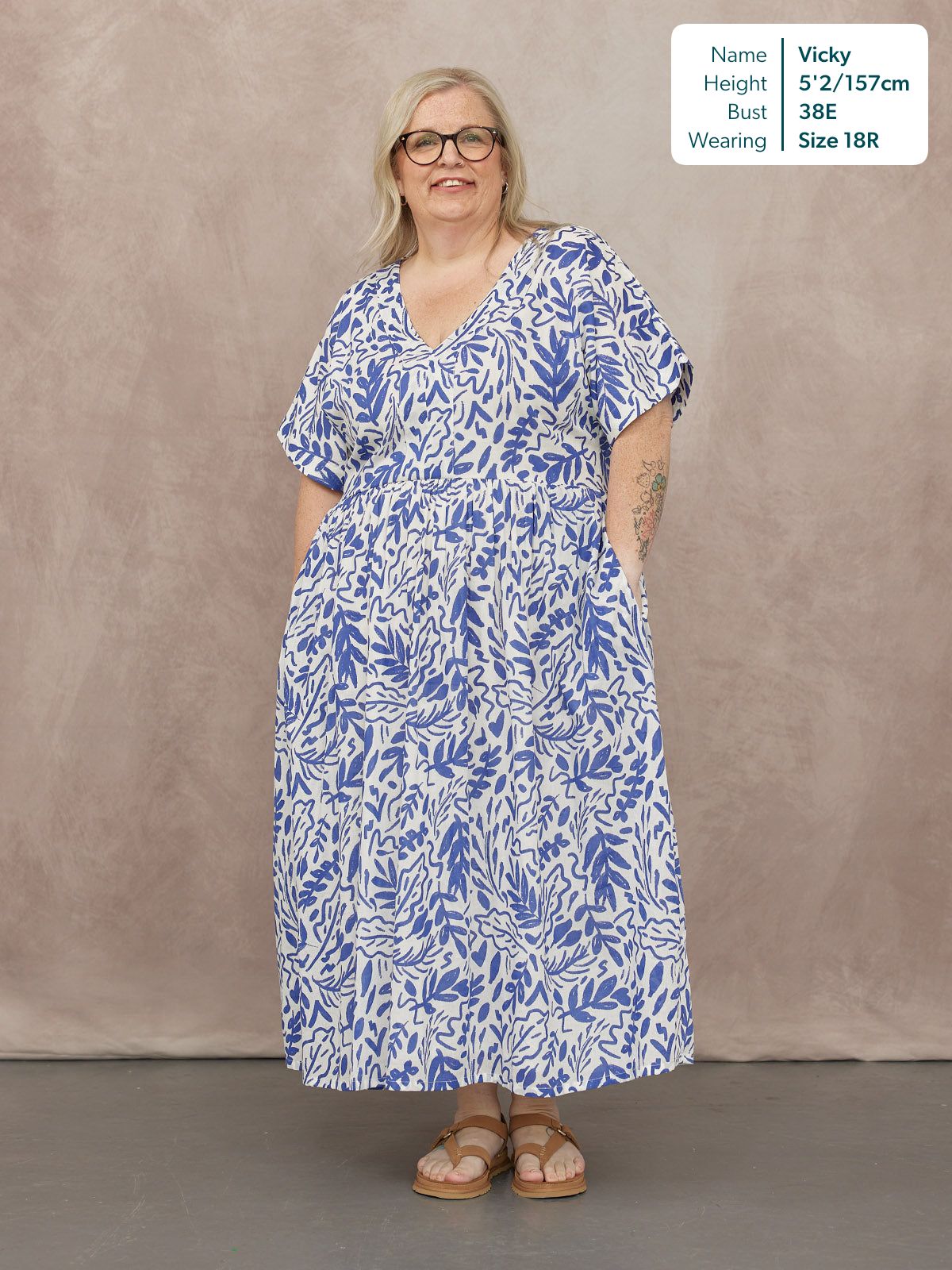 Fern Relaxed Dress - Blue & White Leaf Print