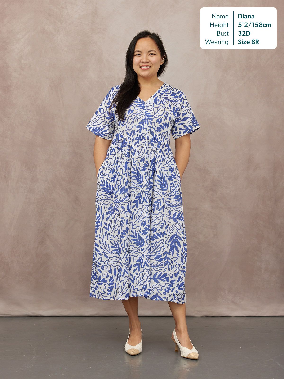 Fern Relaxed Dress - Blue & White Leaf Print